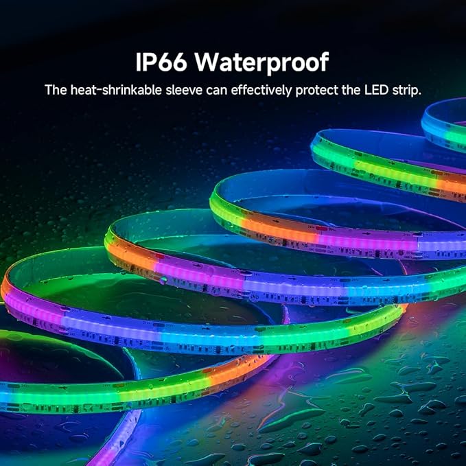 BTF-LIGHTING FCOB IP66 WS2811 IC RGB COB LED Strip 864LED/m Flexible High Density Color Chasing Uniform Light DC24V 9.8FT 24IC/m 12mm Width for Lighting Projects(No Adapter or Controller)