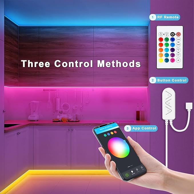 RGBWW Bluetooth LED Strip Lights, 16.4FT Tunable White 3000K to 6500K+RGB Led Light Strips, Music Sync Color Changing Indoor LED Rope Lights with App and Remote for Cabinet, Bedroom, TV