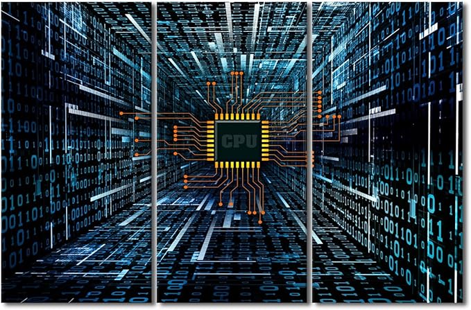 Canvas Art Wall Decor Technology Digital Art Bedroom Wall Art CPU Concept Pictures for Living Room Computer Chip Wall Painting Contemporary Wall Art Stretched and Framed Ready to Hang (40"Wx60"H)