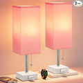 Pink Bedside Table Lamps for Bedroom - Small Nightstand Lamp Set of 2 with AC Outlet Charging Port, 3 Color Temperatures Rectangular Desk Light, Tabletop Reading Lamp for Living Room/Dorm/Office