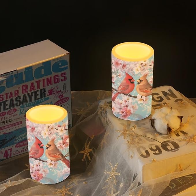 Cardinal Flower Flameless Candles 2 Pack 6 x 3 inch Battery Operated Candles with Multicolor Timer Remote Control LED Fake Candles for Warm Light Dinner Table Home Decor