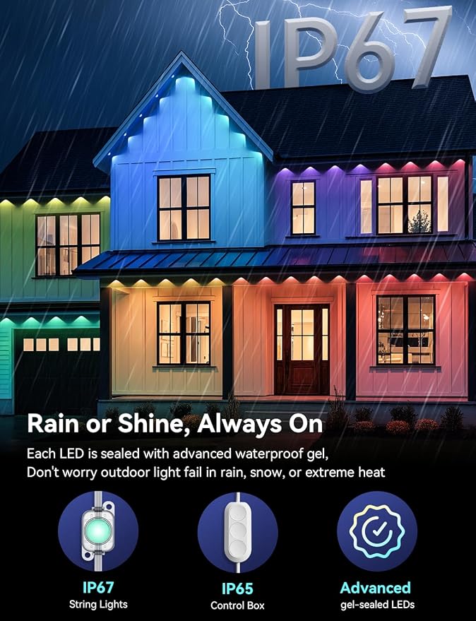 Permanent Outdoor Lights, 400ft RGB+IC Smart Outdoor Lights for House with 200 LED, IP67 Waterproof LED Light for Outdoor Decorations, Work with Remote, APP