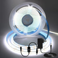 16.4FT/5M COB LED Strip Light, Cold White 6000K Cuttable LED Tape Lights, 8mm Width, CRI93+ Dimmable Flexible Light Strip for Bedroom Kitchen TV Backlight Cabinet Mirror Decor(with Plug)