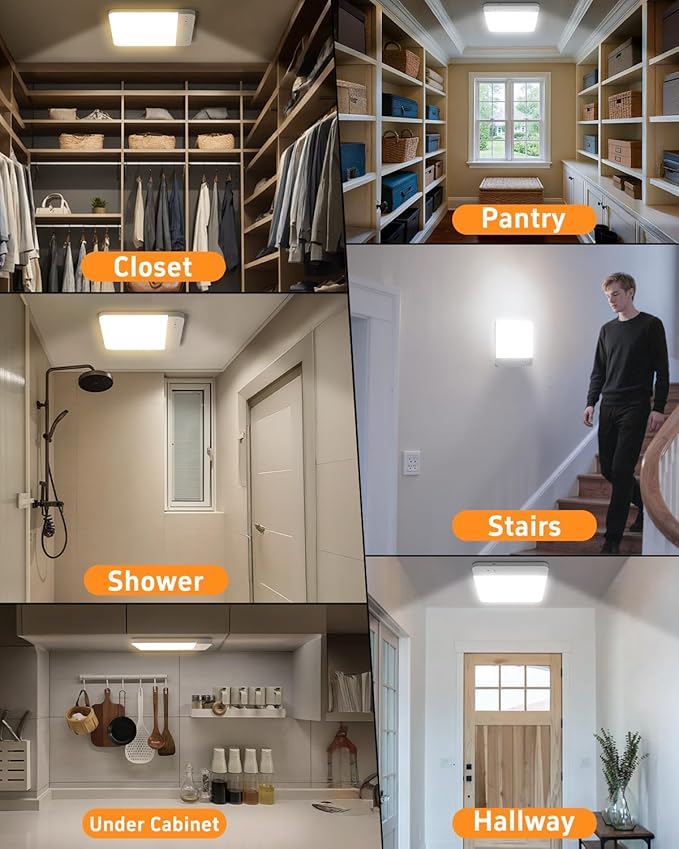 TOOWELL Rechargeable Closet Lights Motion Sensored - 7.8in Magnetic Battery Operated Ceiling Lights with Remote, Wireless Waterproof Shower Light Indoor for Shower Bathroom Pantry Stairs Hallway