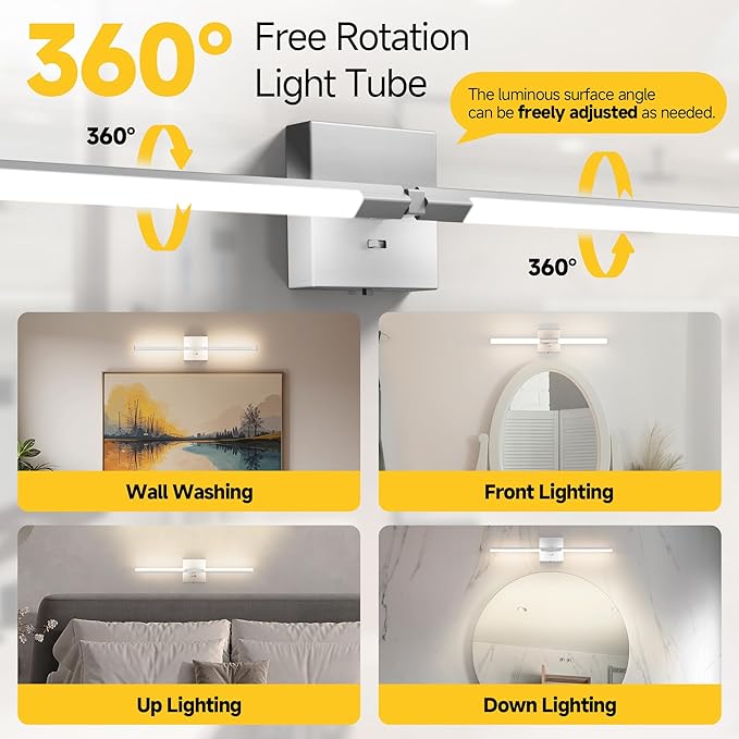 Vanity Lights 24 inch, 4-Level Brightness Built-in Dimmer, 14W Dimmable 5CCT Bathroom Light Fixtures Over Mirror, Baked Matte Grey Vanity Lights for Bathroom Mirror Cabinets Bedroom-FCC & ETL