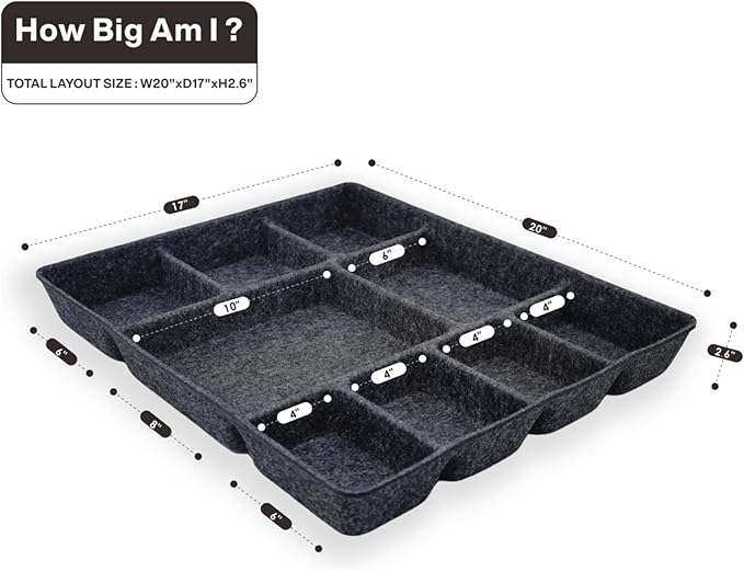Welaxy Drawer Organizer trays with 9 compartments storage box multi storage purpose for home office desk closet bathroom kitchen (Charcoal)
