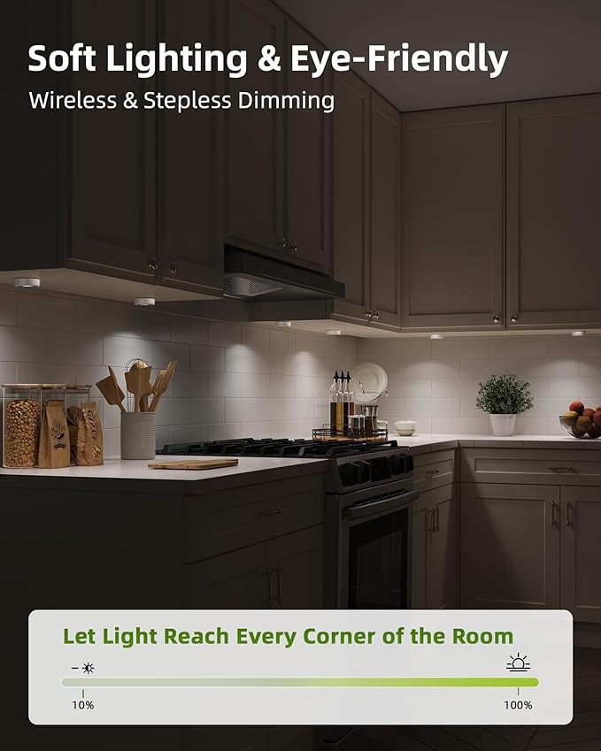 EZVALO LED Puck Lights, Rechargeable Sitck On Tap Lights, Wireless Closet Light, 3 Color Temps, Under Cabinet Lights, 2.5'' Mini Touch Light, Ideal for Kitchen,Closet,Pantry,Shelves,Camper(6 Pack)
