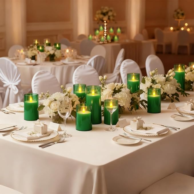 Raycare St. Patrick's Day Flameless Electronic Pillar Candles with Remote Control and Timer- Battery Operated Realistic Flickering LED Fake Candle for Home, Wedding Decor,Green,Set of 3(3"x4"5" 6")
