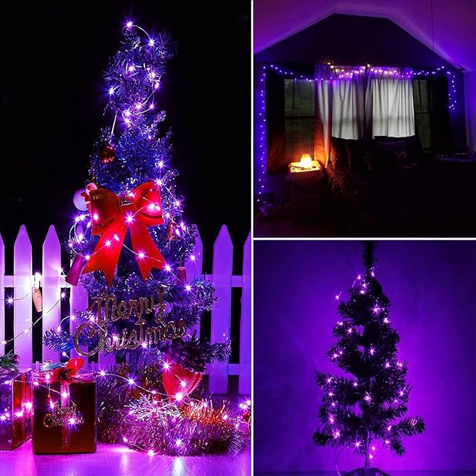 RUICHEN Plug in Fairy String Lights with Switch, Waterproof 33 Ft 100 LED Copper Wire Firefly Lights for Bedroom, Patio, Garden, Balcony, Dorm, Purple
