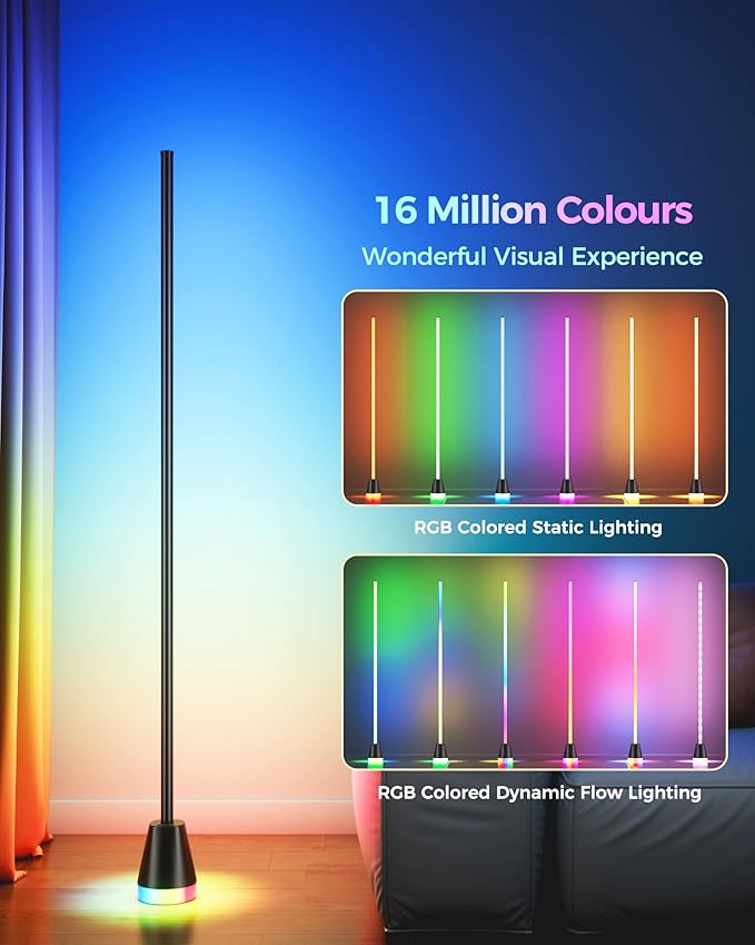 2 Pack Corner Floor Lamp, Smart RGB LED Corner Lamp with App and Remote Control, 172 LED Lighting and 16 Million Colors Changing Standing Lamps with Music Sync for Living Room, Bedroom, Gaming Room