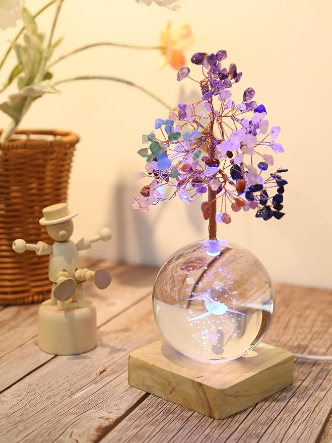 Crystal Tree of Life, 7 Chakra Healing Tree with Multicolor Night Light for Home Decor, Office Desk Decor, Birthday Gift for Women, Christmas, Thanksgiving (3D Whale)