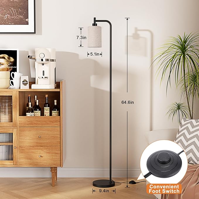 Floor Lamps for Living Room - Tall Standing Lamp with Linen Shade, Floor Lamp with LED Bulbs, Modern Floor Lamps for Bedroom Office Corner