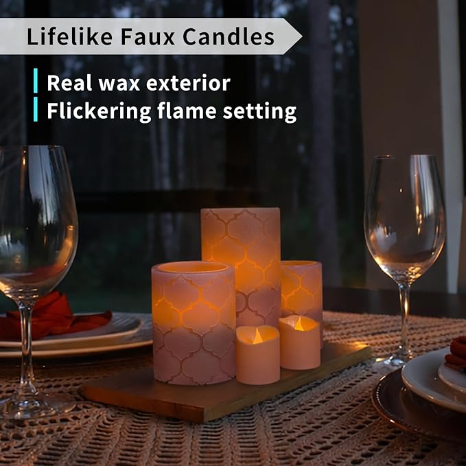FURORA LIGHTING Dusty Rose Nordic Real Wax Flameless LED Candles with Remote & Timer (2/4/6/8H), Elegant and Romantic Glow, Pack of 8, Batteries Included