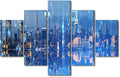 Wall Art for Home New York Cityscape Student Bedroom Canvas Decor 5 Panel Urban Skyline Poster Modern Advanced Smart City Picture Communication Network Canvas Art Stretched Ready to Hang 60x40 Inch
