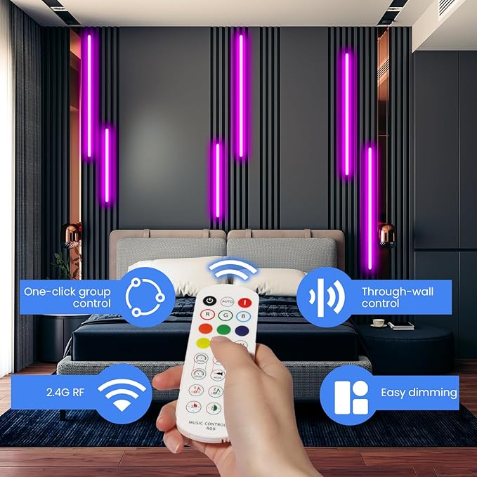SHUNLEE 6 Pcs RGB Smart Recessed Lighting for Acoustic Panels, WiFi LED Lights for Acoustic Wall Panels Compatible with Alexa, Self-Adhesive Black Aluminum for Wood Slat Wall (2*40+2*24+2*16 in)