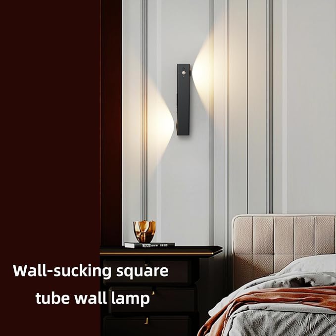 Motion Sensor Wall Light with Remote Control, Rechargeable Magnetic Wall Light, Wireless Motion Sensor Light Indoor Suitable for Hallway Light Room LED Night Light -2 Pack Black