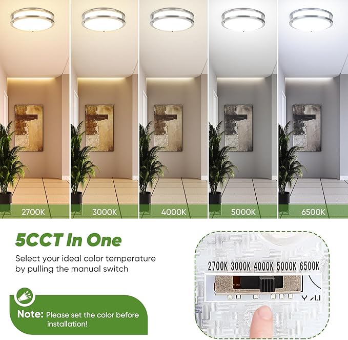 TOBUSA 2-Pack 10inch Bathroom Light Fixtures Ceiling Mount, 30W 3600lm Super Bright LED 2700K/3000K/4000K/5000K/6500K Adjustable Dimmable Kitchen Hall Ceiling Lamps, Brushed Nickle
