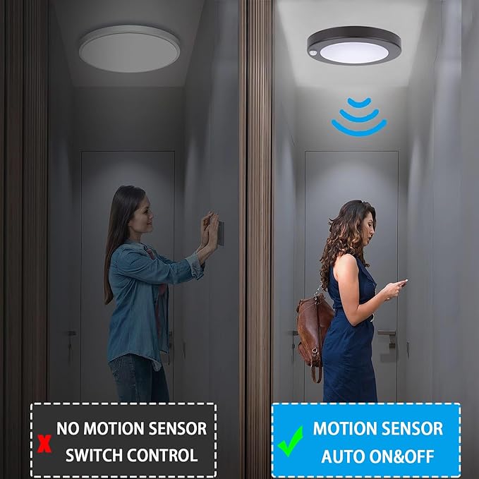 YoonLIT Flush Mount PIR Motion Sensor LED Ceiling Light, 6.2 Inch 10.5W 700 Lumen, Motion Activated Ceiling Fixture for Closet, Garage, Doorway, Stairway, Hallway, Bronze Finish 5000K 4-Pack