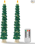 Christmas Tree Candles Surrounded by Fairy Lights, LED flameless Candle Lights with Remote Control Timing Function. Green