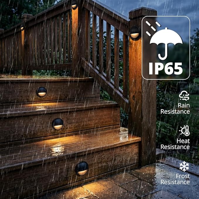 GKOLED Low Voltage Deck Post Lights, LED Landscape Stair Riser Step Fence Lighting Fixture, Die-cast Aluminum 12V AC/DC Light, Black Powder Coated Finish, Complete Light UL-Listed, 6-Pack
