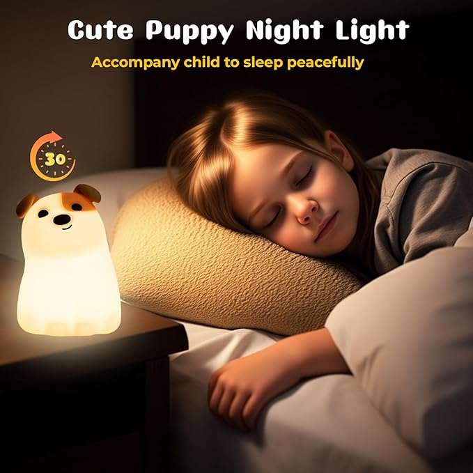 AVEKI Puppy Night Light for Kids, Cute Dog Lamp Dog Lover Gifts for Women & Kid, Dimmable Silicone Animal Night Light for Baby Nursery, Rechargeable Touch Desk Lamp Table Lamp, Kawaii Room Decor
