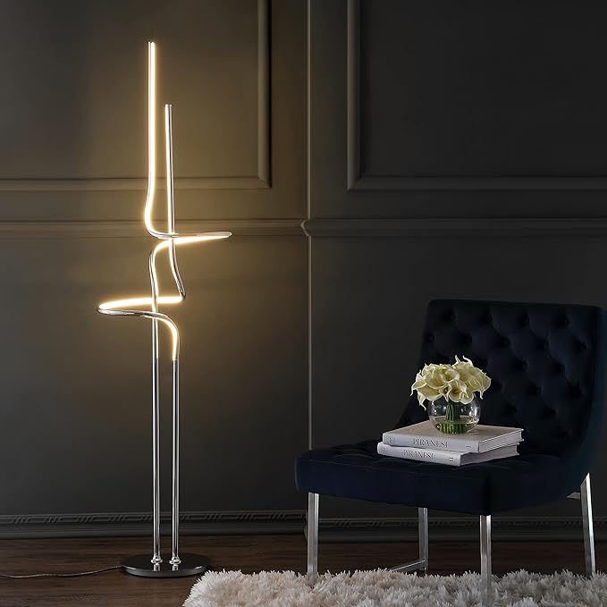 Eyely EYL7028A Jaxon 64" Minimalist Dimmable Metal Integrated LED Floor Lamp for Reading Room, Living Room, Office, Bedroom, Contemporary, Minimalist, Modern, Chrome