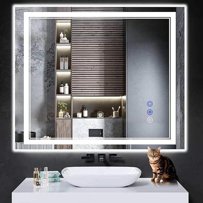 40"x36" LED Bathroom Mirror with Anti-Fog, Stepless Dimmable Lights, 3 Color Modes, Shatter-Proof Tempered Glass,Waterproof Design
