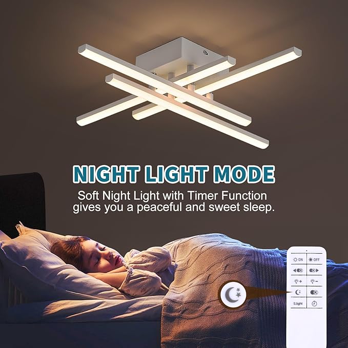 Modern Flush Mount LED Ceiling Light Fixture, Dimmable 24inch Ceiling Lights for Bedroom Living Room Kitchen, 4-Light White Ceiling Lamp LED Small Chandelier Ceiling Light with Remote, 2000lm