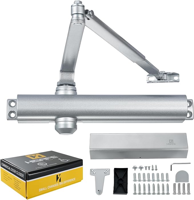 Grade 1 Commercial Door Closer, Heavy Duty Hydraulic Automatic Closer, Cast Aluminum, Self-Closing, Adjustable Size 1-6, UL Listed, ADA Compliant, 3 Mount Types, DC-7