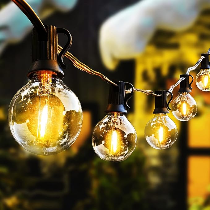 Vocevos Outdoor String Lights 100FT LED Outside Patio Light Updated Waterproof Gazebo Lighting Shatterproof UL Listed G40 Globes 0.6W Efficient Connectable Decor Yard Café Exterior
