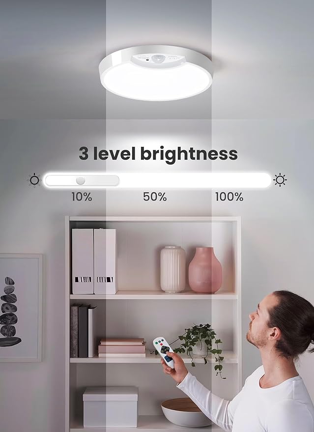 Homelist Rechargeable Ceiling Light Motion Sensored, Battery Operated Lights with Remote, Wireless Ceiling Light for Closet, Stairs, Shower, Bathroom, Bedroom, Hallway, Garage, Porch, Shed-2 Pack