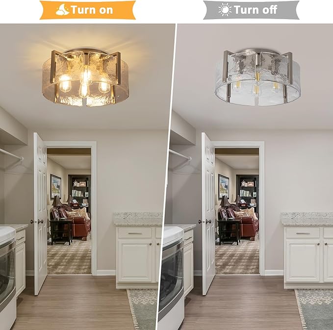 Modern Semi Flush Mount Ceiling Light Fixture, Nickel Hallway Light Fixtures Ceiling Mount, Dimmable Foyer Kitchen Lighting Fixtures Ceiling Lights for Bedroom Bathroom Dining Room Laundry Room