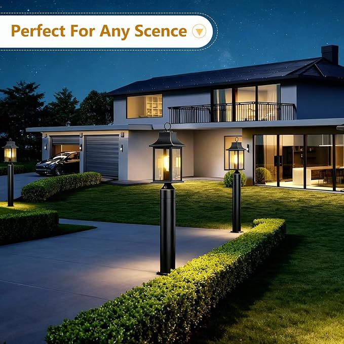 Dusk to Dawn Outdoor Post Light, 19.29″ Matte Black Lamp Post Light Fixture with Pier Mount Base, Hardwired Waterproof Aluminum Pole Light for Garden Yard Patio Driveway,2-Pack
