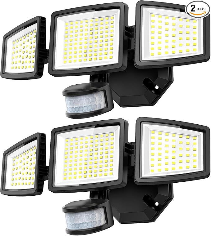 LED Security Lights Motion Sensor Light Outdoor, 7000LM, 6500K, Waterproof, Flood Light Outdoor Motion Detector with Adjustable 3 Head, Hardwired Wall Light for Entryway, Yard, Garage (2)