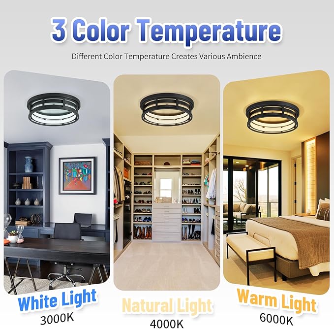 ZHU YAN LED Flush Mount Ceiling Light Fixture,Modern Hallway Light Fixtures Ceiling,3 Color Selectable Light Fixtures Ceiling Mount for Kitchen Hallway Entry Bedroom (2 Pack)