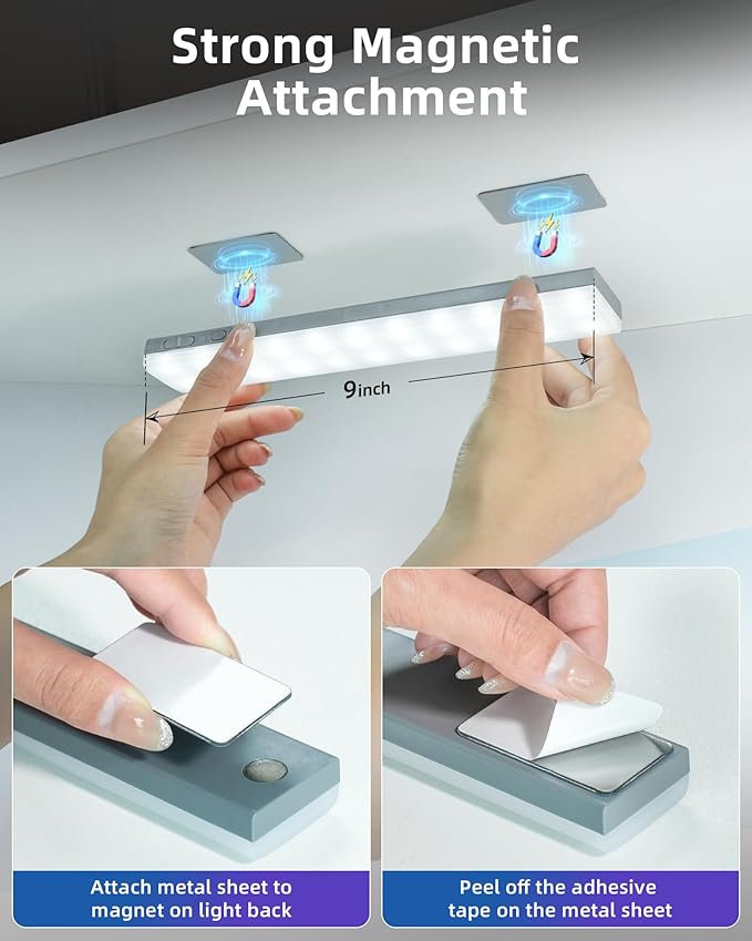 EZVALO 1800mAh Rechargeable Under Cabinet Lighting, Wireless, Magnetic Battery Operated Light Bars, 80 Color Changing, Under-Counter Light Fixtures with Remote for Kitchen, Shelves, Home Bar, 2Pack