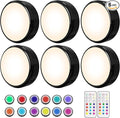 HELPLEX LED Puck Lights with Remote, 6 Pack Color Changing RGBW, Battery Powered, Dimmable Under Cabinet Lighting with Timer & Memory, Wireless Stick-On Lights, Black