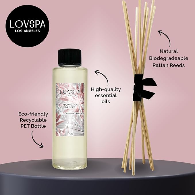 LOVSPA Hawaiian Breeze Diffuser Oil - Luxury Essential Oils for Diffuser Refill & Air Freshener Room Spray - Long-Lasting & Natural Home Fragrance, Scented Oil for Diffusers, USA Made, 4oz