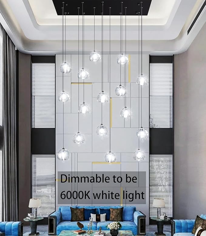 W27.6 x D11.8 x H118 Rectangular Glam Chandelier Bubble Crystal Ceiling Pendant Lights Dimmable High Ceiling Chandeliers Fixtures Adjustable Long Lights Black