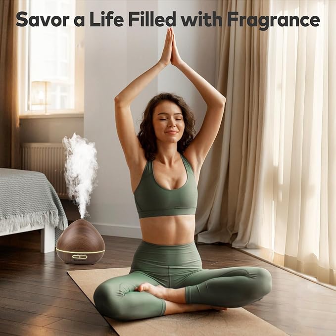 Essential Oil Diffuser for Home: 500ml Oil Diffuser 7 Colors Light Aroma Diffuser with Remote Control for Home, Office, Bedroom, Child’s Room Brown