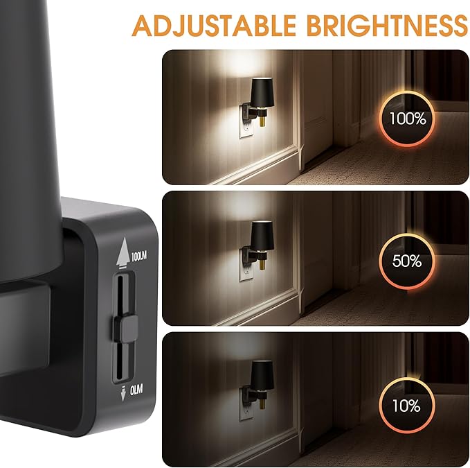 Briignite Night Light, Dimmable Night Lights Plug into Wall [2 Pack], Dusk to Dawn Sensor, Daylight White 5000K, 0-100LM, Plug in NightLight, Vintage Night Light for Hallway Bedroom Stairway