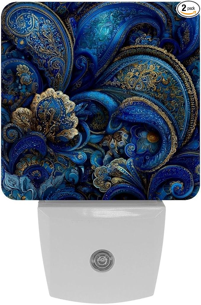 Swirls Floral Elements Ornamental Night Light Plug in, Nightlight with Dusk to Dawn Sensor, Automatic On and Off, Energy Efficient, Soft Glow, 2 Pack