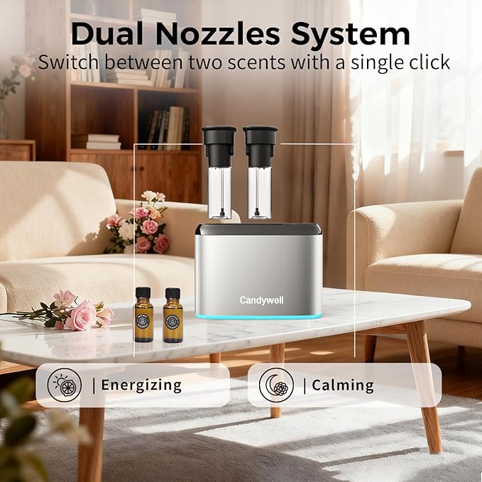Smart Waterless Essential Oil Diffuser with Dual Nozzle & App Control, Cold Air Tech Diffuser for 1500 Sq Ft, with 4 Timer & Mist Levels, Hotel Scent Diffuser for Home & Office