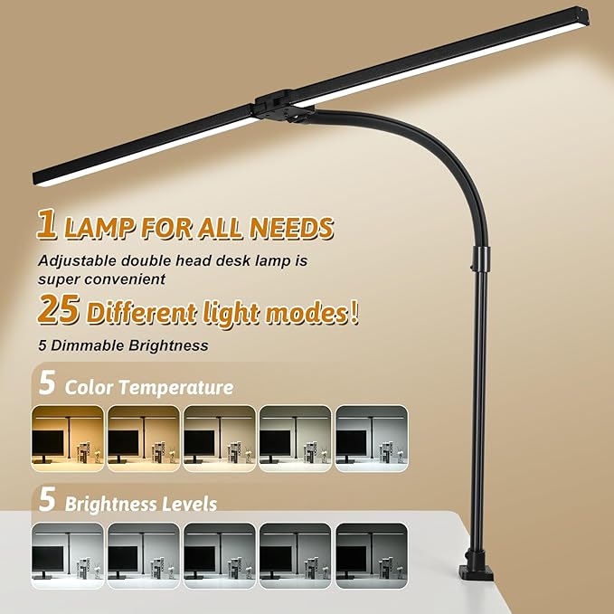Small Desk Lamp for Office Dorm Home - Eye Caring Desk Light 18W Brightest Gooseneck Dimmable Table lamp with Anti-Glare Cover Base(No Remote)