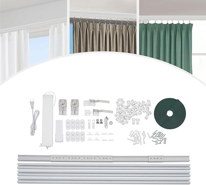 Electric Curtain Track with Remote Control, Smart Curtain System Controlled Via Smartphone App, Compatible with Alexa and Google Home, Automatic Curtains Opener, Adjustable Length from 7 to 13.78 Feet