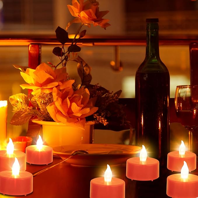 Tea Lights Flameless Battery Operated Candles-100PACK Red LED Flickering Votive Candle Long Lasting 200 Hours, Realistic and Bright for Seasonal Festive Celebrations Decoration