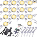 Under Cabinet LED Puck Lights, Counter Closet Lighting, Daisy Chained linkable, 110V Plug-in & Direct Hardwiring, Wireless RF Remote Control Dimmable, White Cables, Warm White, 14 Lights