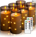 Flickering Flameless Candles with Remote Timer, 6pcs LED Battery Operated Candles with Embedded String Lights Grey, D3 H6