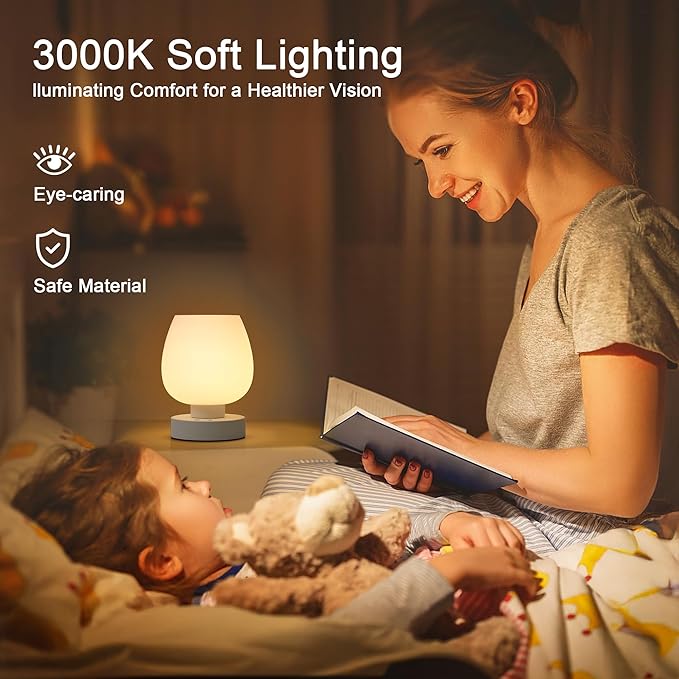 Cordless Touch Bedside Table Lamp Set of 2, Rechargeable Battery Operated Desk Lamps with 8 RGB Colors, Dimmable Small Glass Nightstand Light for Living Room Bedroom Kitchen Counter