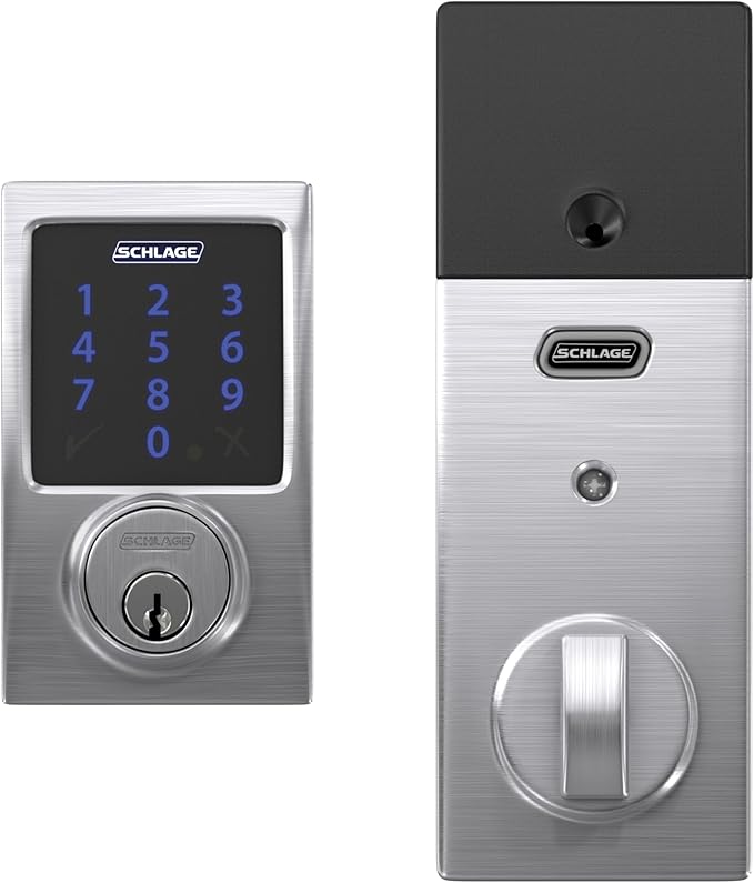 Schlage Connect Smart Deadbolt Lock with Touchscreen Keypad, Keyless Front Door Entry, Z-Wave Plus Compatible, Satin Chrome, BE469ZP CEN 626